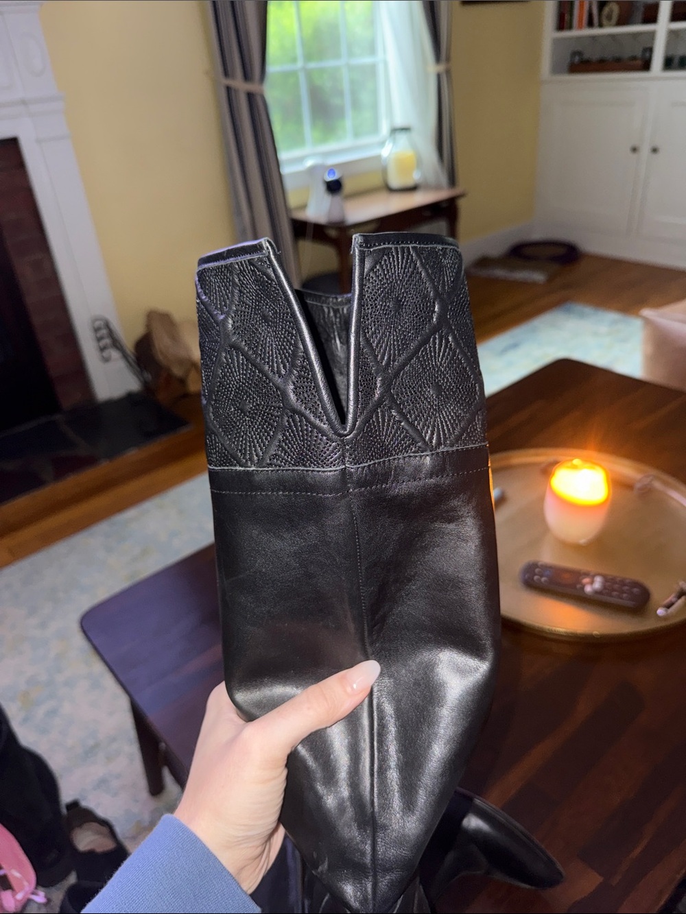 b. makowsky Black Leather Knee-High Boots with Quilted Cuff - Picture 2 of 4